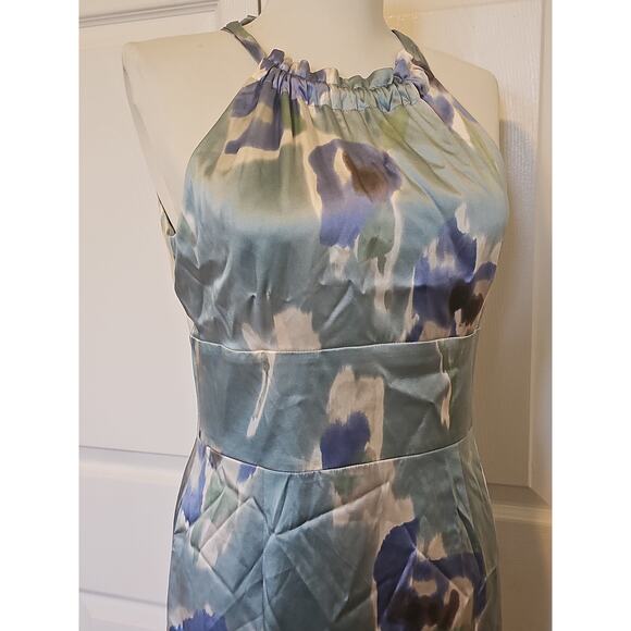 NWT Ann Taylor Silk Halter Dress Womens 4 Petite Watercolor Blue Green Wedding - Picture 14 of 16